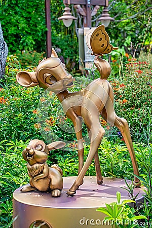 Bambi and Thumper Gold Statue 50th Anniversary Disney Editorial Stock Photo