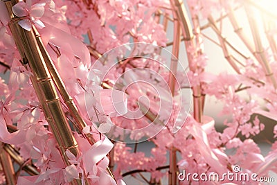 Bamboo Blossoms Pink ribbons intertwined with Stock Photo