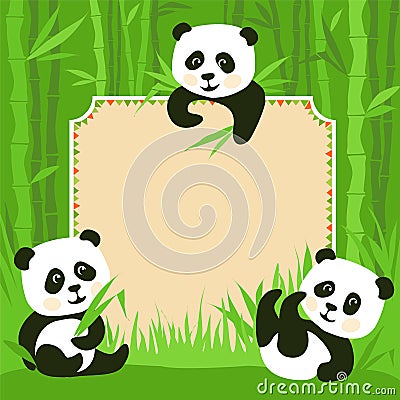 Bamboo border and fanny pandas Vector Illustration