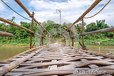 Bamboo foot bridge at Luang Prabang Laos Stock Photo