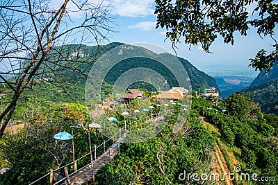 Bamboo bridge with mountain view in Pha Hi village Editorial Stock Photo