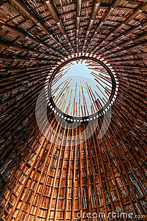 Bamboo building structure with skylight ceiling Editorial Stock Photo