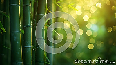 bamboo close up background with bokeh lights, large copyspace area, offcenter composition Stock Photo