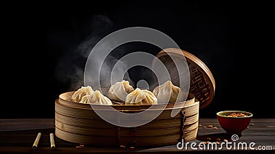 Bamboo container with chines dumplings Generative AI Stock Photo