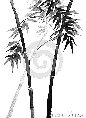 Bamboo drawing on rice paper with ink Stock Photo