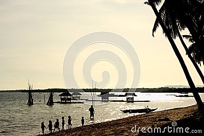 Bamboo floating house / restaurant Stock Photo