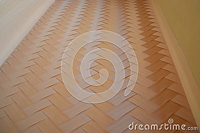 Bamboo floor parquets criss cross ceiling japan Stock Photo
