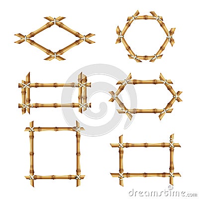 Bamboo frames. Wooden rustic asian banners template bamboo stick vector collections Vector Illustration