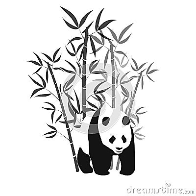 Bamboo with giant panda black and white vector illustration Vector Illustration