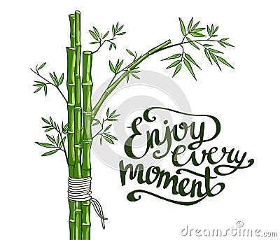 Bamboo green. Enjoy every moment card. Vector Illustration