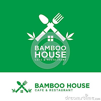 Bamboo House Cafe and Restaurant Logo Design Vector Illustration