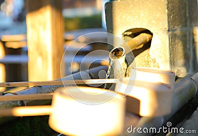 Bamboo ladle in japanese temple Stock Photo