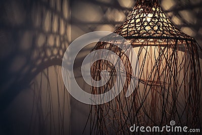 Bamboo lamp in modern boho, tropical , bohemian style Stock Photo