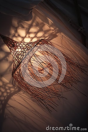 Bamboo lamp in modern boho, tropical , bohemian style Stock Photo