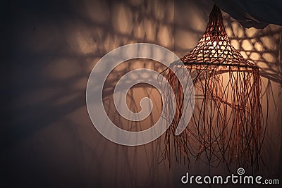 Bamboo lamp in modern boho, tropical , bohemian style Stock Photo