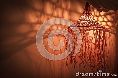 Bamboo lamp in modern boho, tropical , bohemian style Stock Photo