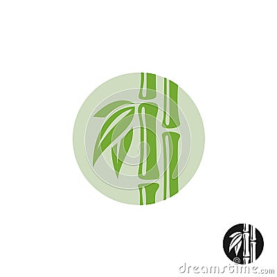 Bamboo logo. Leaves and stem in a round badge. Vector Illustration