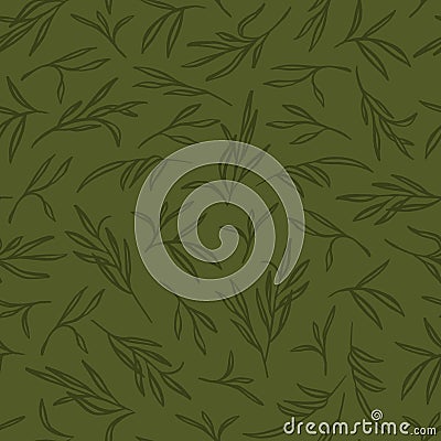 Bamboo pattern leaves repeat in monotone green botanical background print design Vector Illustration