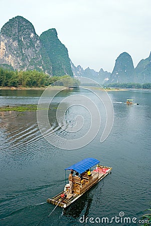 Bamboo raft on the Li river Stock Photo