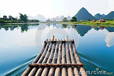 Bamboo raft on Li River, China Stock Photo