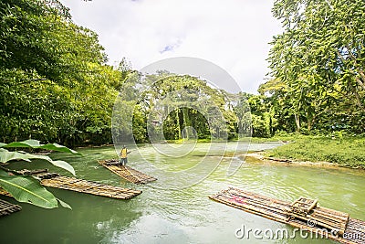 Bamboo Rafting on the Martha Brae River in Jamaica. Editorial Stock Photo