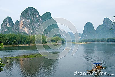 Bamboo rafts at the Li river near Yangshuo Stock Photo