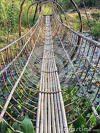 Bamboo reeds bridge garden Stock Photo