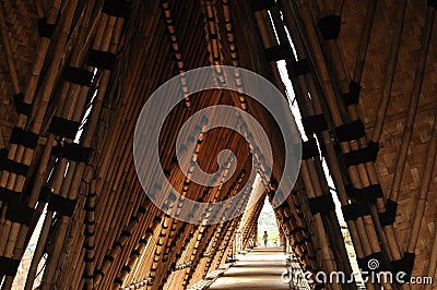 bamboo roof structure and passage way architectural scale and detail Stock Photo