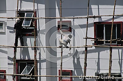 Bamboo scaffold, work safety Stock Photo