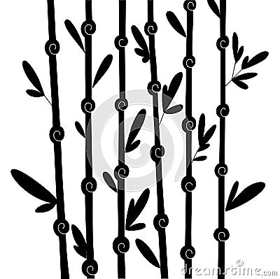 Bamboo silhouette forest set. Nature Japan, China. Plant black tree with leaves. Rainforest in Asia. Vector Illustration