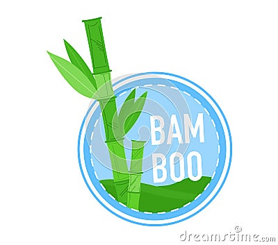 Bamboo stalks with leaves in a round badge design. Eco-friendly natural bamboo logo. Green sustainable resource concept Vector Illustration