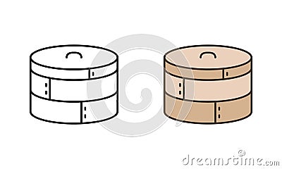 Bamboo steamer logo. Linear icon and color version. Black simple illustration of special chinese kitchen utensil with lid. Contour Vector Illustration