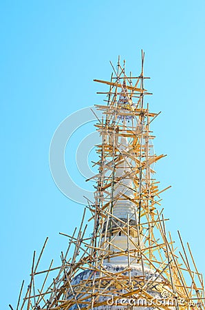 Bamboo Structure for Repair pagoda in Chiangmai. Stock Photo