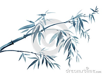 Bamboo tilted by the wind, watercolor illustration Cartoon Illustration