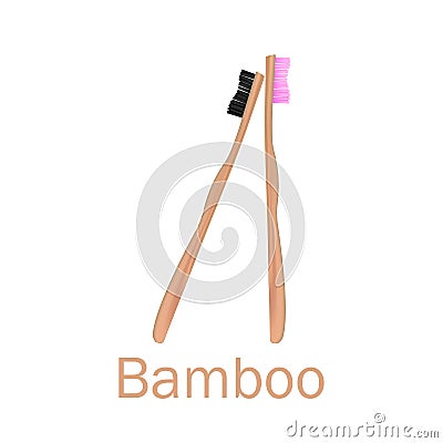 Bamboo toothbrush. Realistic 3d bamboo toothbrush with different color of bristles. Bamboo products. Zero waste. Save the world Vector Illustration