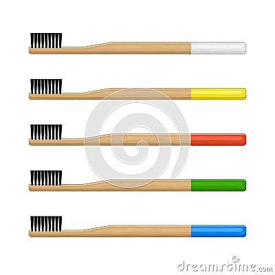 Bamboo Toothbrush Set on White Background. Vector Vector Illustration