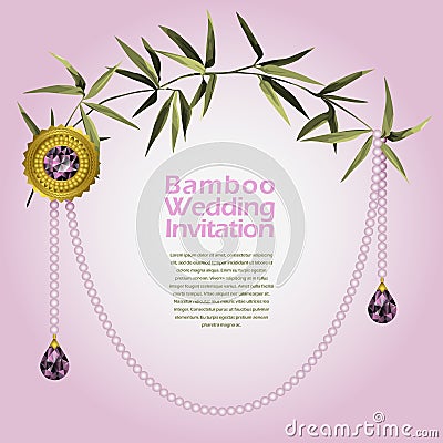 Bamboo Wedding Invitation card with bamboo and jewellery Vector Illustration