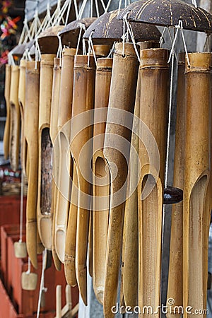 Bamboo wind chimes Stock Photo