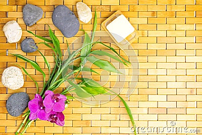 Bamboo wood carpet background texture. Spa, welbeing, zen concept Stock Photo