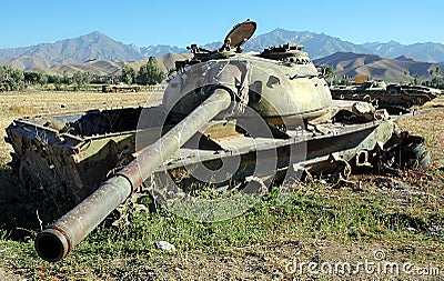 Destroyed tanks near Bamiyan, Afghanistan Stock Photo