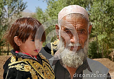 A old man with young child in Bamiyan, Afghanistan Editorial Stock Photo