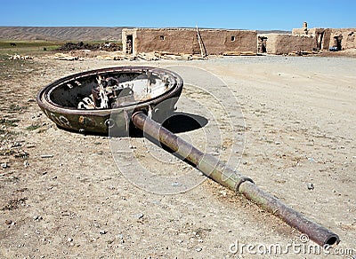 A turret from a destroyed tank near Bamiyan, Afghanistan Stock Photo