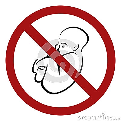 Ban on children. Outline baby in a prohibition sign. Danger of pregnancy. Medical contraindications Vector Illustration