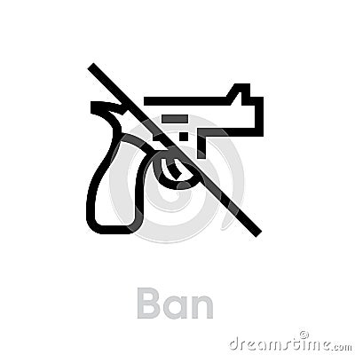 Ban gun shot icon. Editable line vector. Vector Illustration