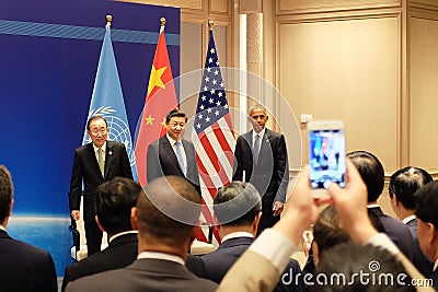 Ban Ki-moon&Xi Jinping&Barack Hussein Obamab Editorial Stock Photo