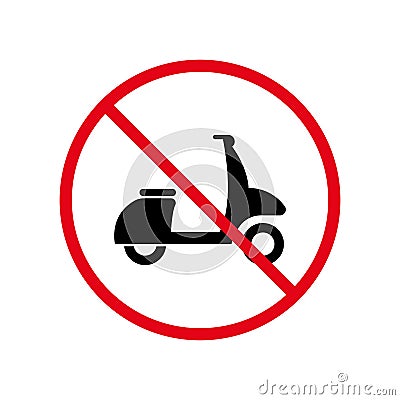 Ban Moped Delivery Zone Black Silhouette Icon. Scooter Forbidden Pictogram. Fast Motorcycle Red Stop Circle Symbol. No Vector Illustration