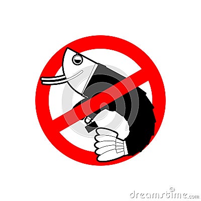 Ban office plankton. Prohibited shrimp in suit. Red prohibition Vector Illustration