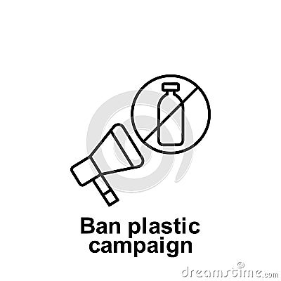 Ban plastic campaign, microphone icon. Element of pollution problems icon. Thin line icon for website design and development, app Stock Photo