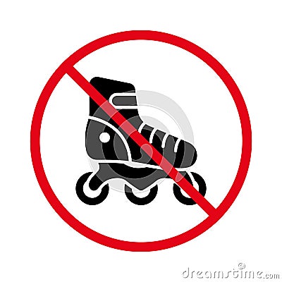 Ban Rollerskate Black Silhouette Icon. Forbidden Roller Skate Pictogram. Sport Footwear Red Stop Circle Symbol. No Vector Illustration