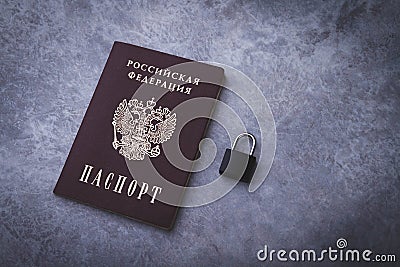 Ban for Russian citizens. Passport blocked. Closed borders. Stock Photo